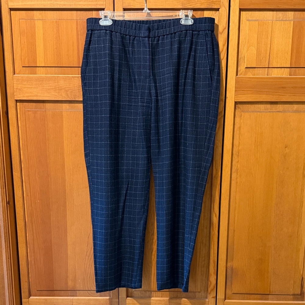 Eileen Fisher Pants Tussah Silk Plaid Windowpane Straight Leg Trouser Blue